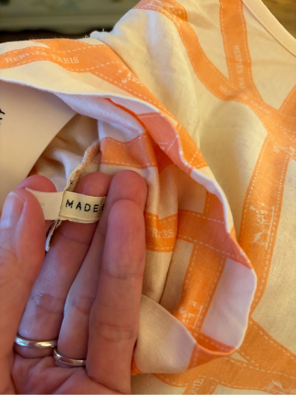 Hermès—Orange Ribbon Striped White Sleeveless Mock Neck Top, M - Picture 10 of 15